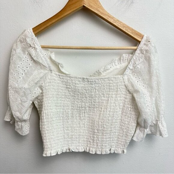 Hyfve Large Eyelet Ruffle Off Shoulder Crop Top - Picture 2 of 6